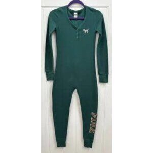 PINK Victoria's Secret Green Sequin Holiday Thermal One Piece Pajamas Small